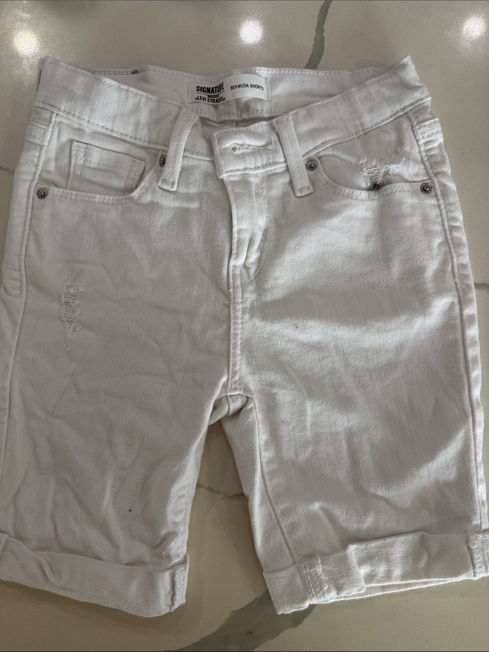 Girls White Bermuda Jean Shorts